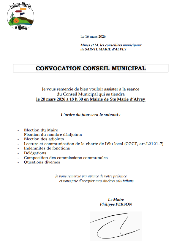 premier conseil municipal 20 03 2026 Sainte Marie d'Alvey